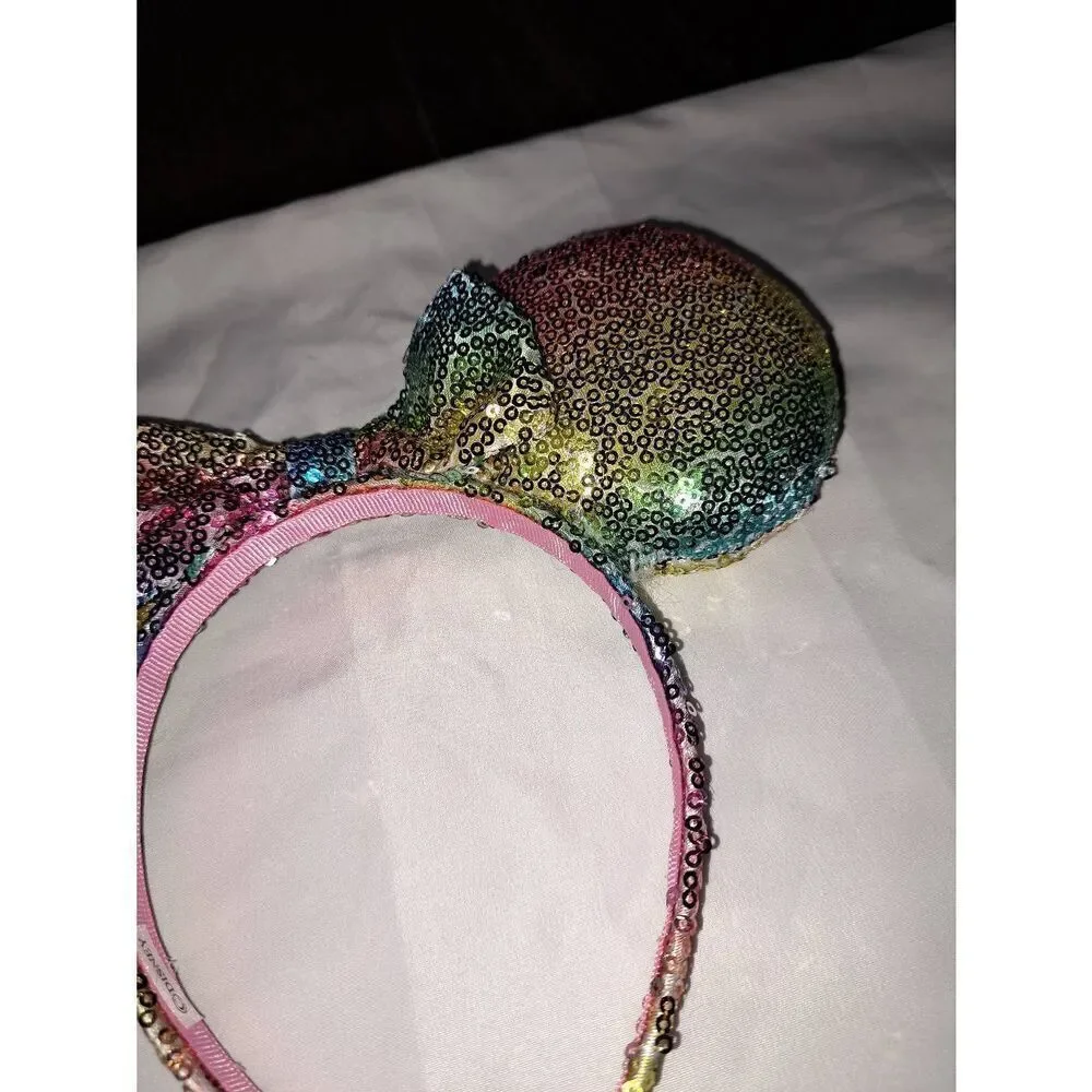 Rainbow Sequin Ear Girl Headband Disney Minnie Mouse Halloween Birthday Vacation